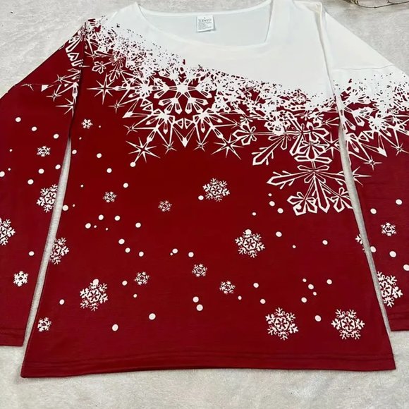 UP TO 50% Off Snowflake Slant V Neck Top, Dressy Print Blouses Casual Tee Top - Picture 4 of 4